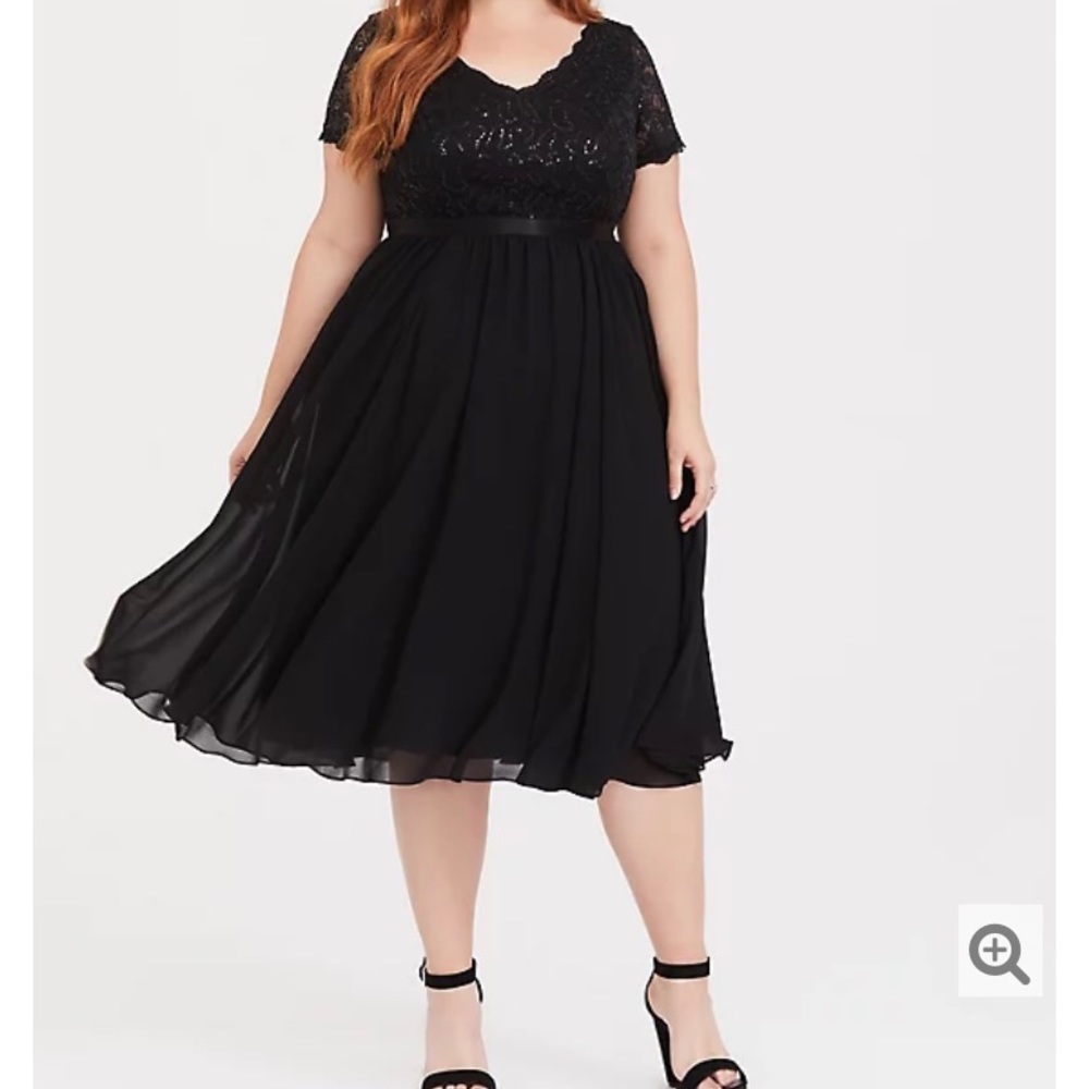 Black sequin lace and chiffon dress